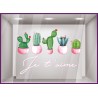 Sticker Je t'aime St Valentin Cactus fleuriste coeur adhésif autocollant fête des mères