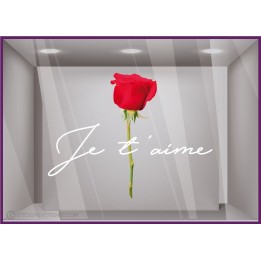 STICKER JE T’AIME ROSE ST VALENTIN FLEURISTE FETE DES MERES ADHESIF AUTOCOLLANT FLEUR LETTRAGE