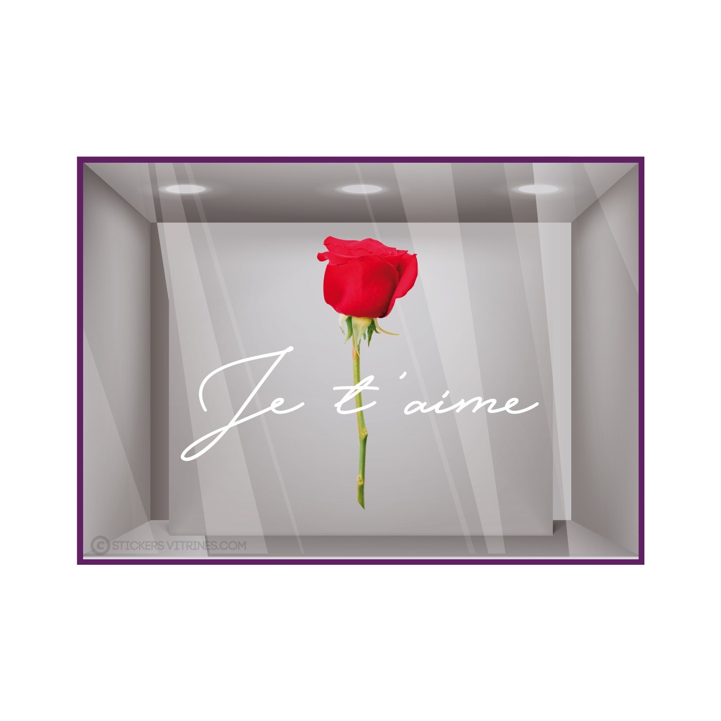 STICKER JE T’AIME ROSE ST VALENTIN FLEURISTE FETE DES MERES ADHESIF AUTOCOLLANT FLEUR LETTRAGE
