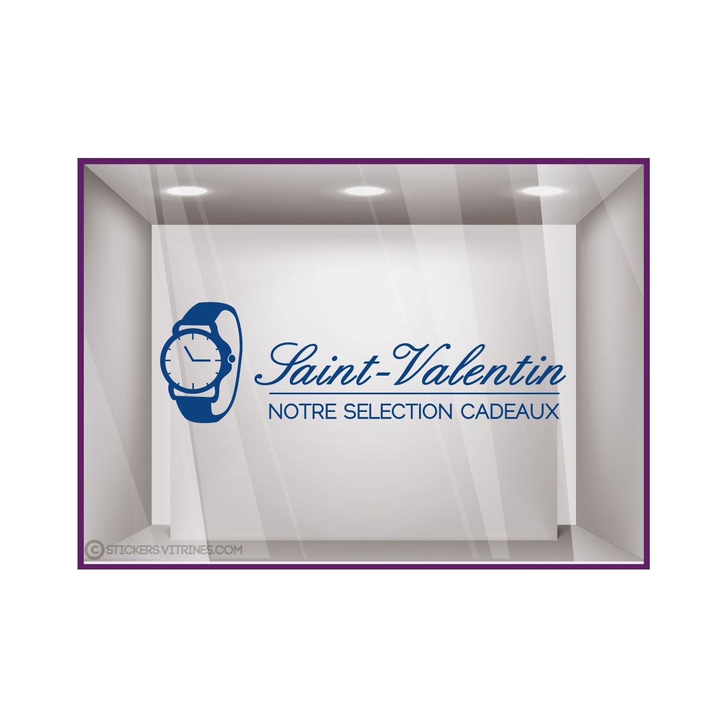 Sticker Montre Saint-Valentin vitrine devanture bijouterie magasin lettrage adhesif calicot vitrophanie vitre horloger