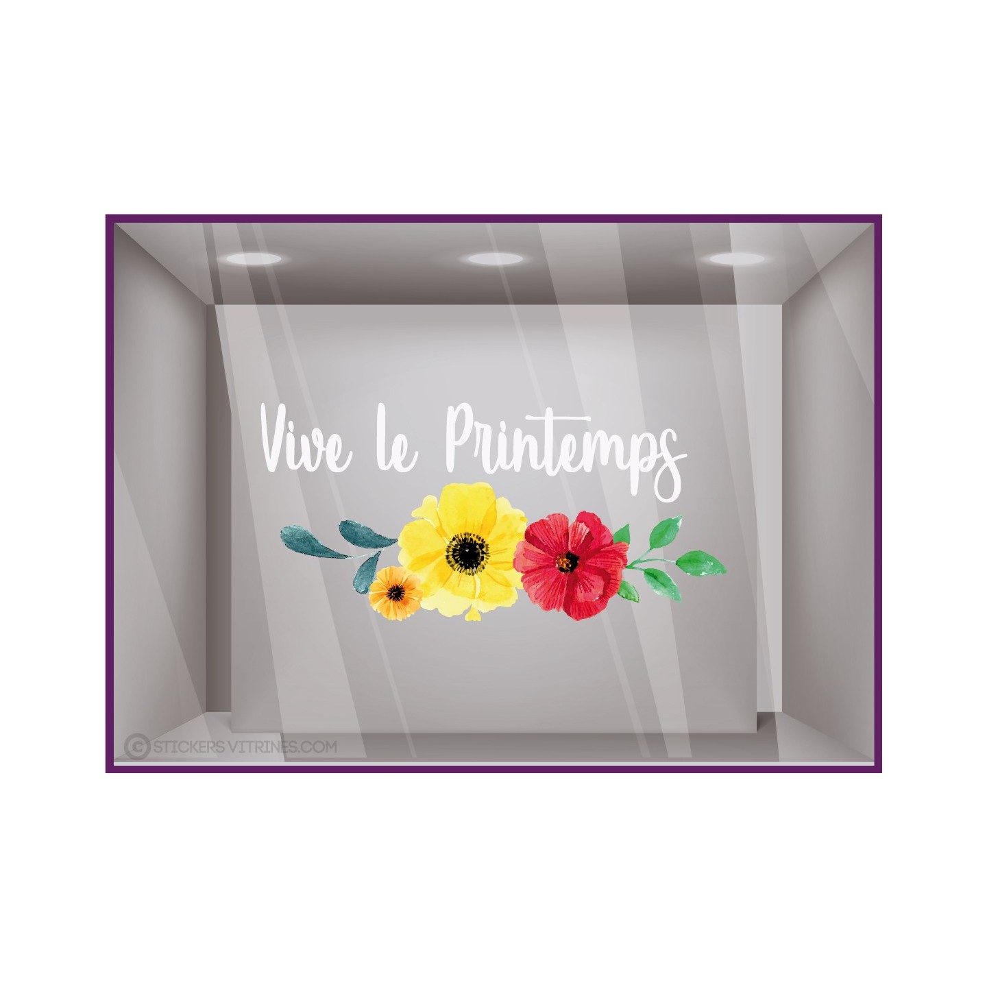 Sticker Texte Vive le printemps fleurs fleuristes lettrage vitrophanie