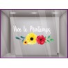 Sticker Texte Vive le printemps fleurs fleuristes lettrage vitrophanie