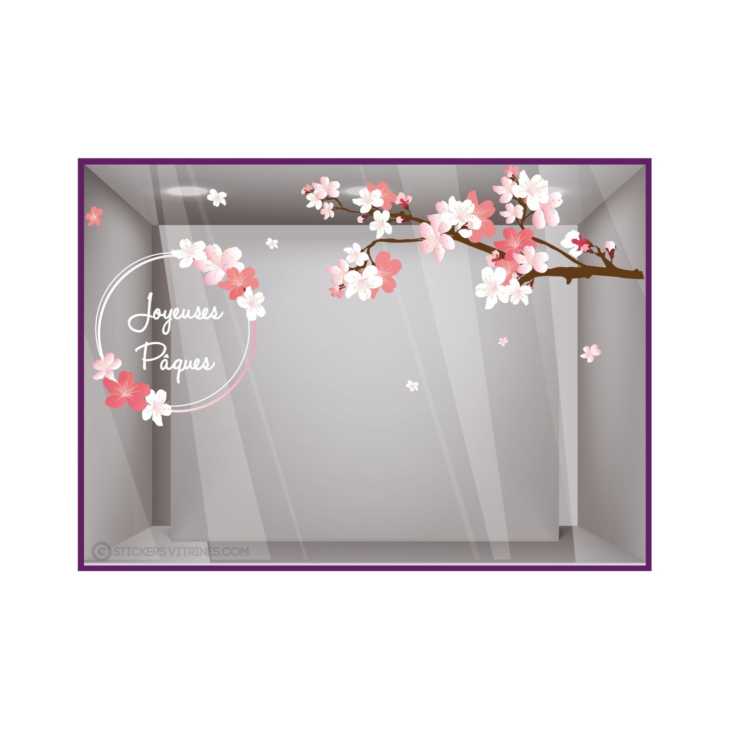  Kit de Stickers Couronne et branche joyeuses paques boulangerie patisserie chocolaterie vitrophanies
