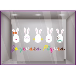 Sticker déco vitrine adhésif vitrophanie autocollant Pâques oeufs lapin commerce fêtes chocolat boulangerie 