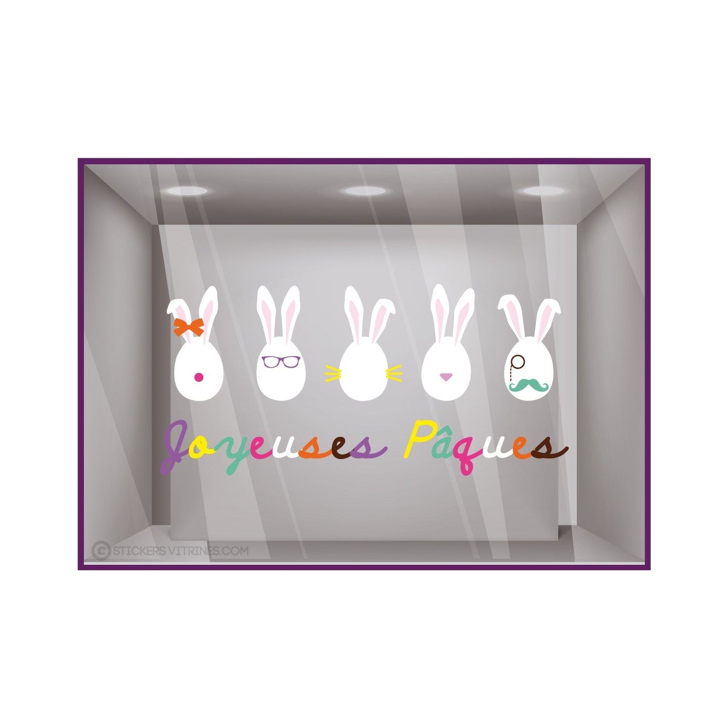 Sticker déco vitrine adhésif vitrophanie autocollant Pâques oeufs lapin commerce fêtes chocolat boulangerie 