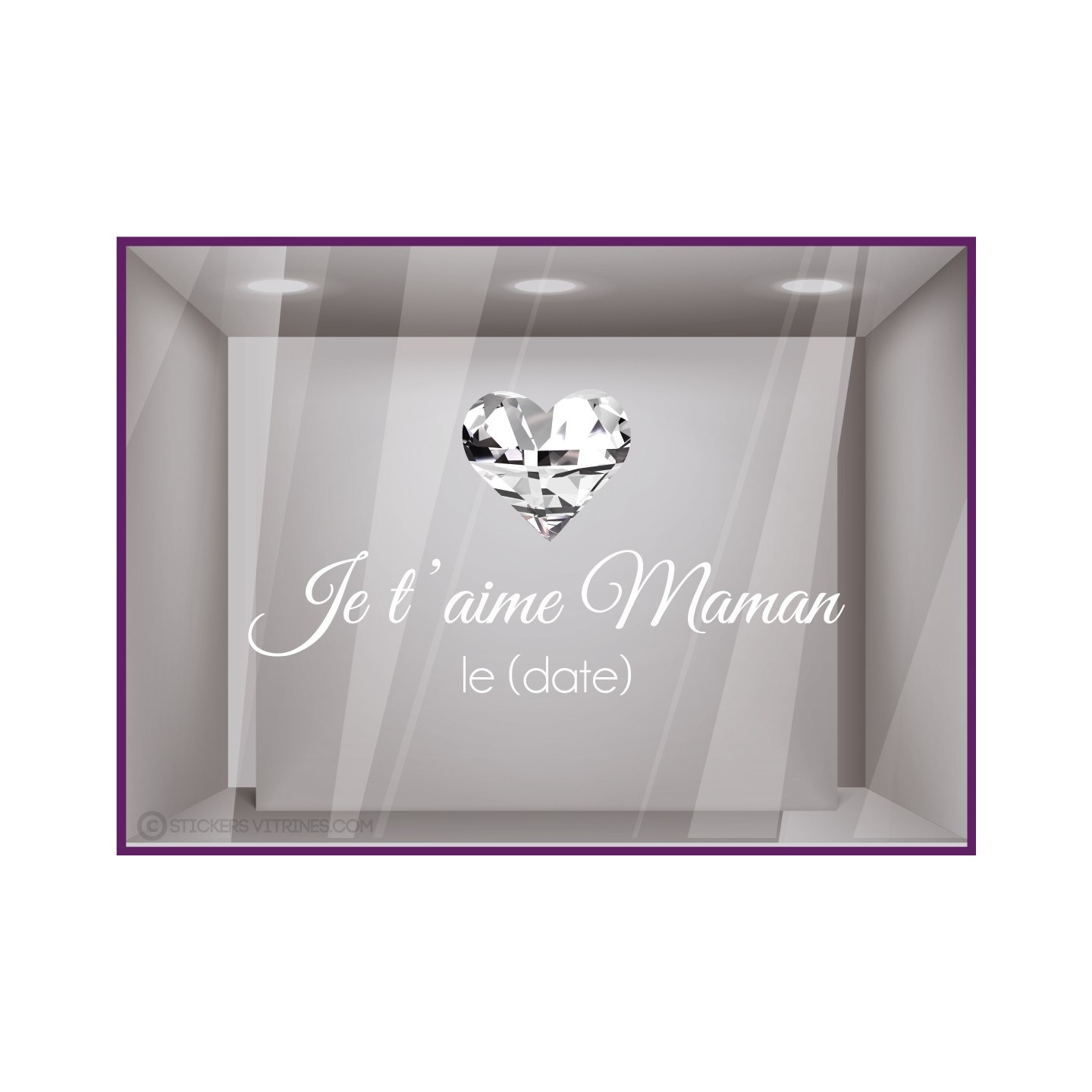 Autocollant pour vitre Sticker Maman je T'aime Coeur Diamant bijouterie joaillerie fête des mères