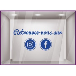 Sticker Retrouvez-nous sur Facebook et Instagram magasin vitre signaletique reseaux sociaux autocollant
