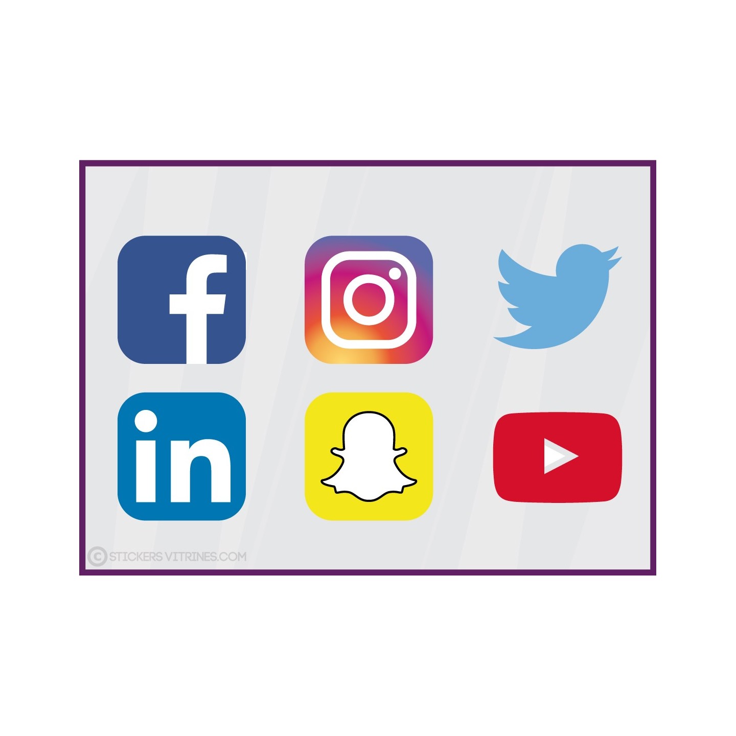 Stickers Réseaux Sociaux Facebook Instagram Snapchat Linkedin Twitter Youtube pour vitrine et devanture de commerce