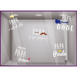 Kit de Stickers Papa Fête des Pères Amour Mode Déco Vitrine vitrophanie lettrage adhesif moustache
