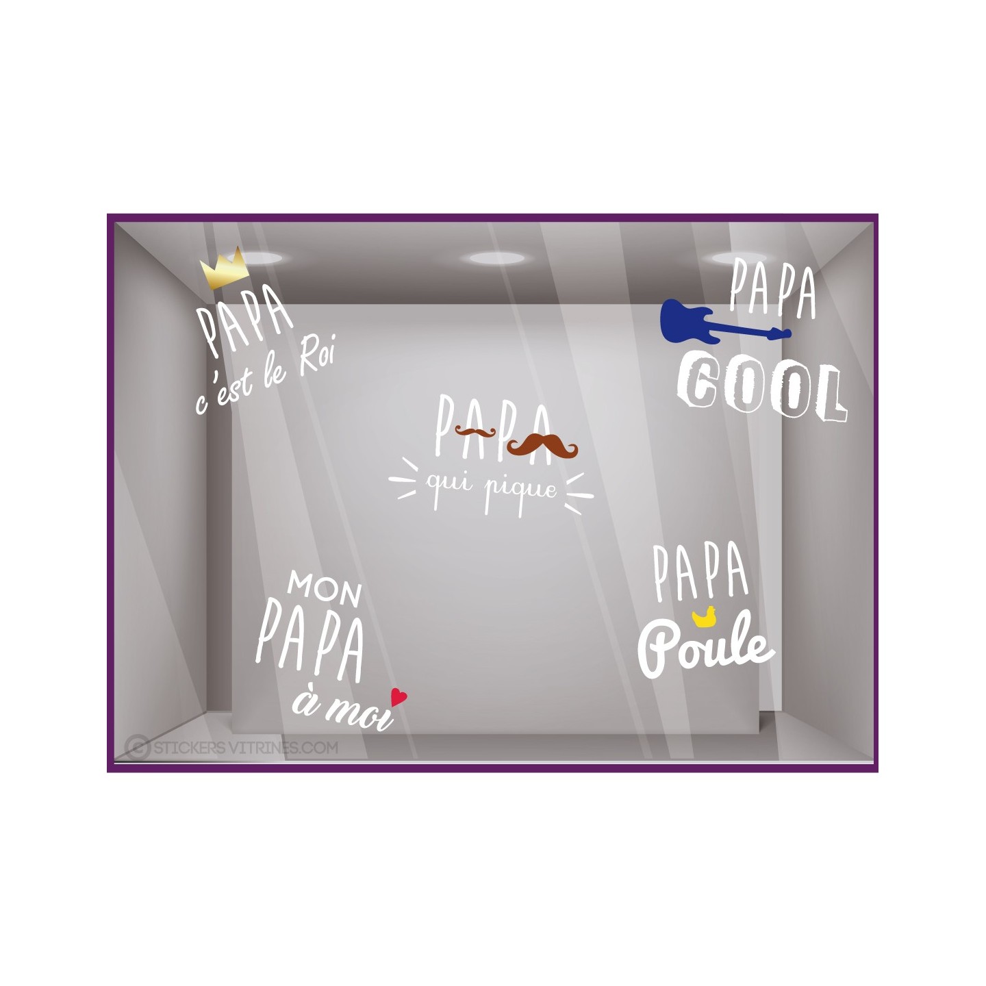 Kit de Stickers Papa Fête des Pères Amour Mode Déco Vitrine vitrophanie lettrage adhesif moustache