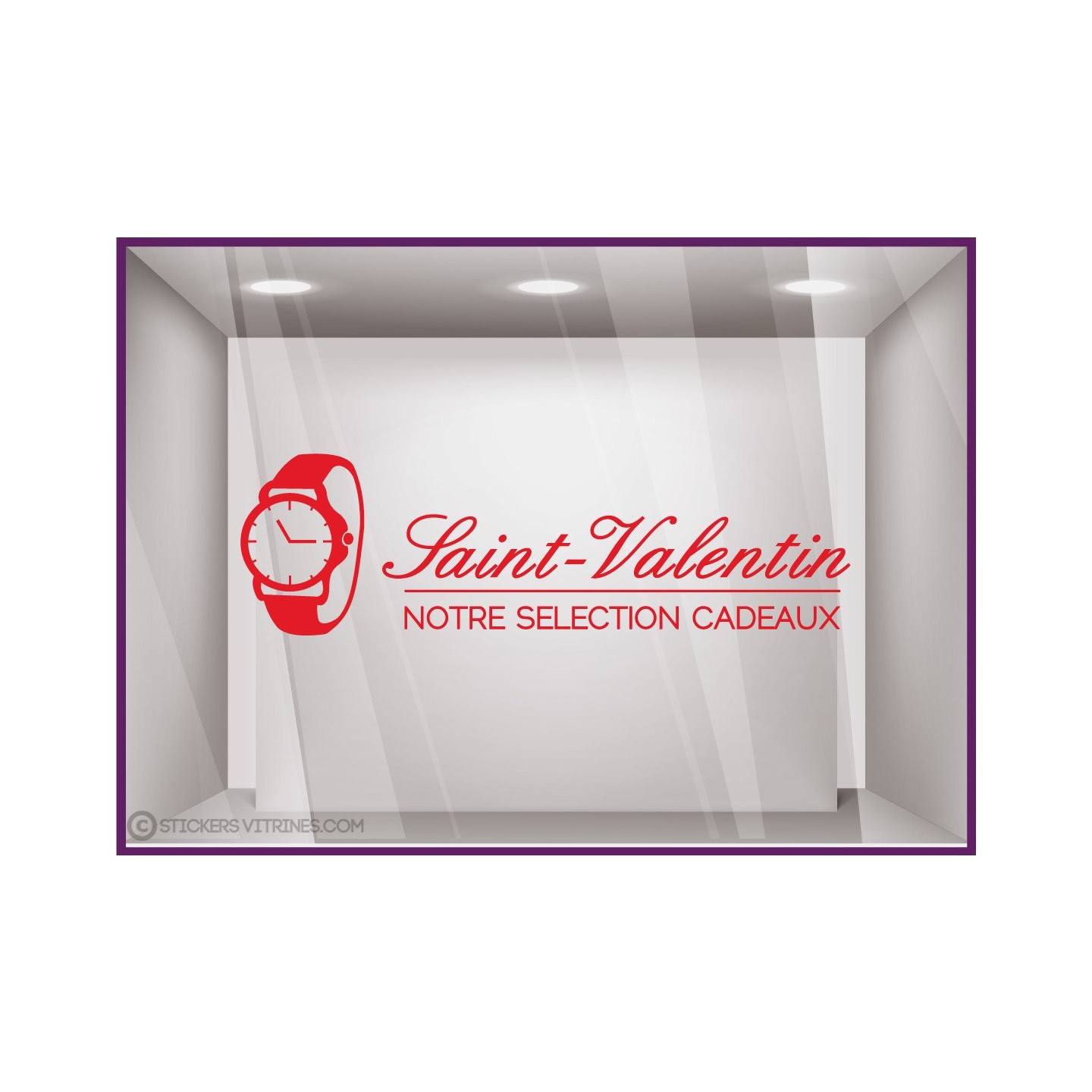 Sticker Montre Saint-Valentin vitrine devanture bijouterie magasin lettrage adhesif calicot vitrophanie vitre horloger