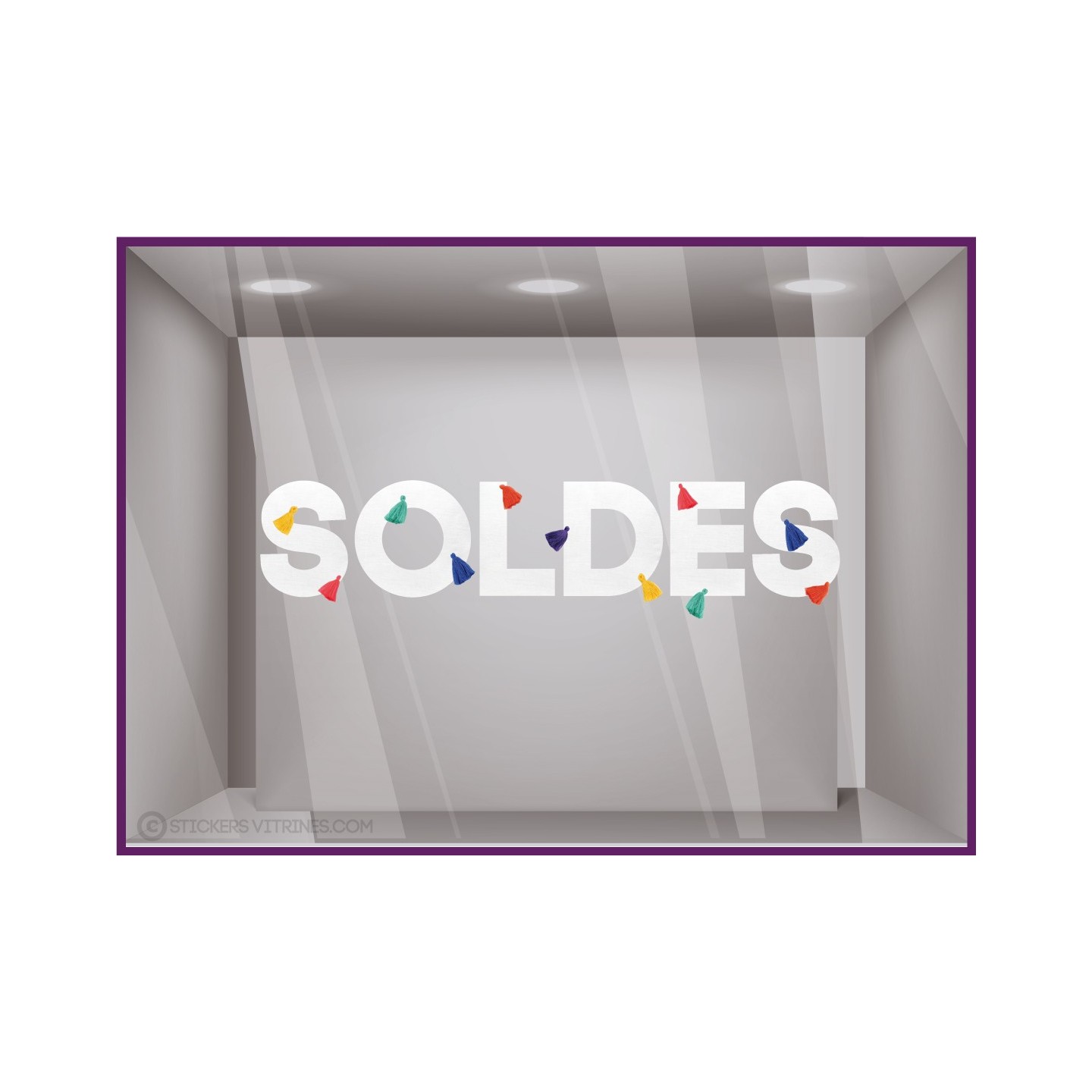 Sticker Soldes Pompoms Décoration été vitrine boutique mode  vitrophanie calicot