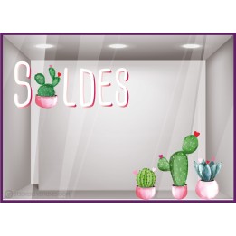 Kit de Sticker Soldes Cactus été vitrine commerce magasin mode décoration institut de beauté signalétique 