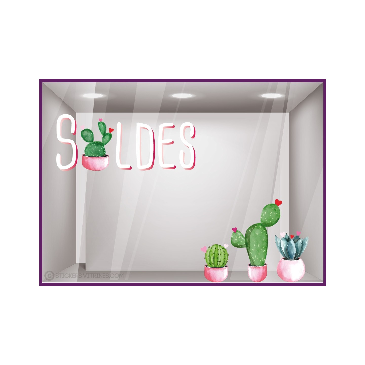 Kit de Sticker Soldes Cactus été vitrine commerce magasin mode décoration institut de beauté signalétique 