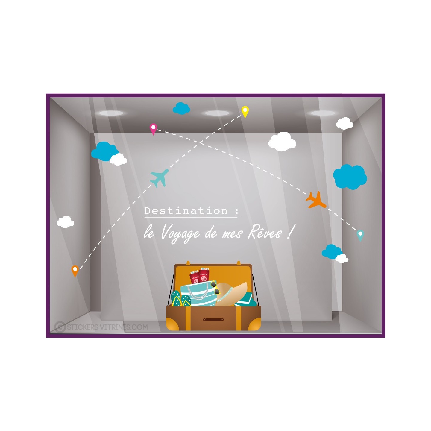 Kit de Stickers le voyage de mes rêves été devanture autocollant géant calicot vitrophanie agence de voyage mode décoration