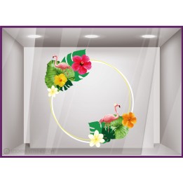 Couronne flamants rose été palmier boutique vitrine adhésif sticker déco fleur mode fleuriste 