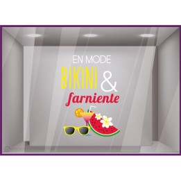 Sticker en mode Bikini et farniente vitres magasin été pastèque cocktail maillot de bain piscine mer mode lunettes de soleil