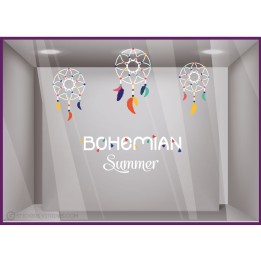 Kit de stickers Bohemian Summer chic bohème été summer mode déco vitrine sticker adhésif plume pompon magasin idée