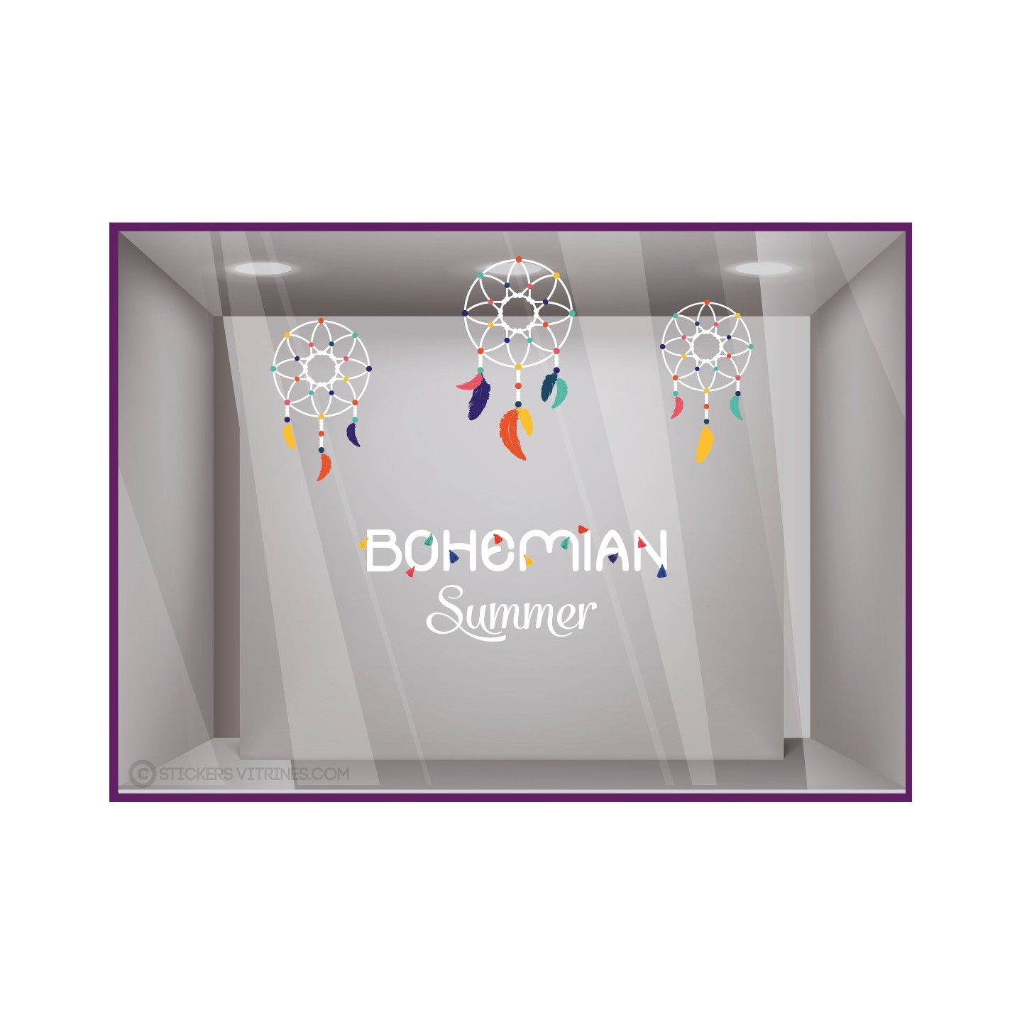 Kit de stickers Bohemian Summer chic bohème été summer mode déco vitrine sticker adhésif plume pompon magasin idée