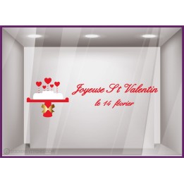 Sticker Gateau Saint Valentin vitrophanie calicot vitrine vitre boulangerie patisserie chocolaterie commerce alimentation 