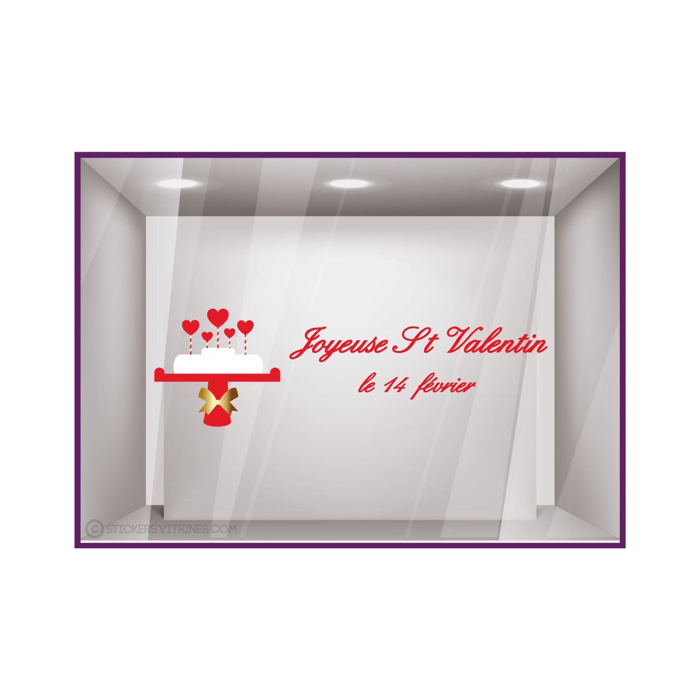 Sticker Gateau Saint Valentin vitrophanie calicot vitrine vitre boulangerie patisserie chocolaterie commerce alimentation 