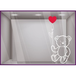 Sticker Ourson Amour saint valentin fete des meres vitrine boutique mode decoration adhesif calicot devanture bijouterie vitre