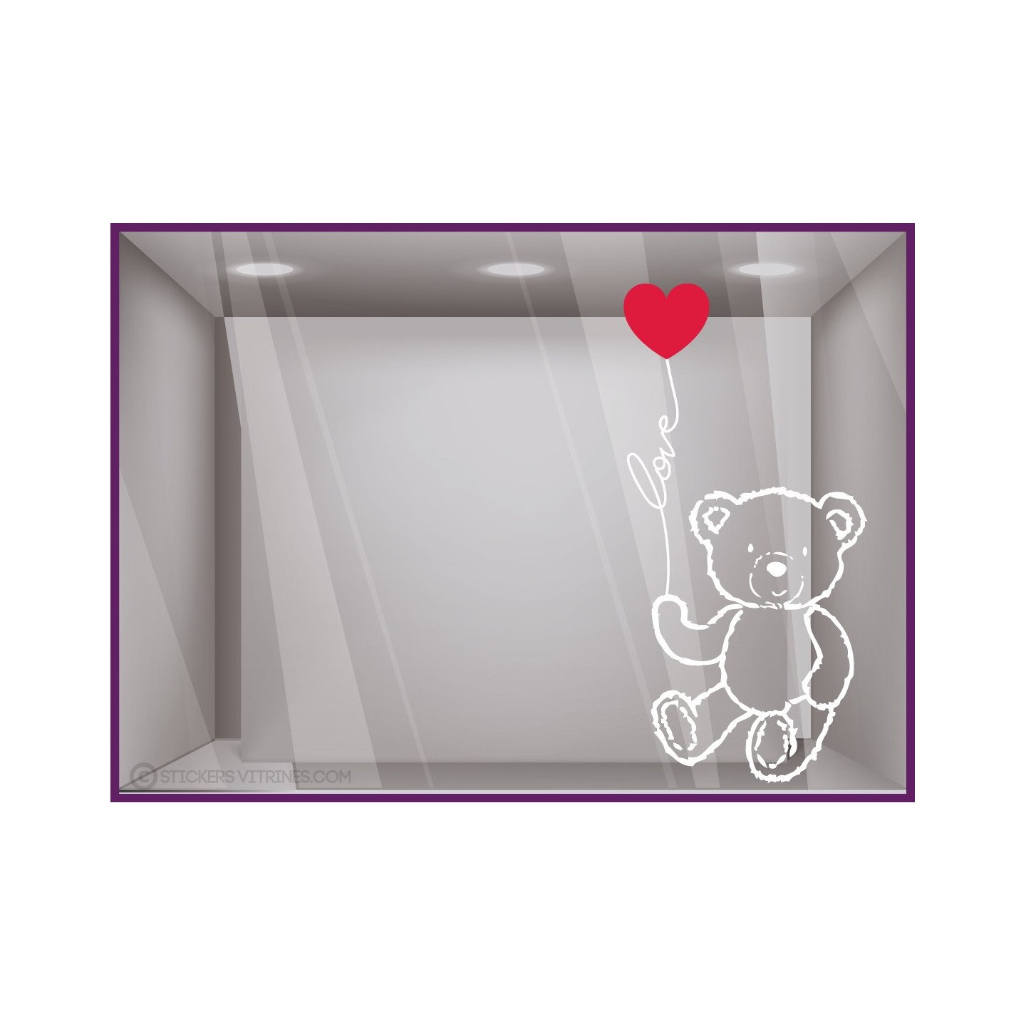 Sticker Ourson Amour saint valentin fete des meres vitrine boutique mode decoration adhesif calicot devanture bijouterie vitre