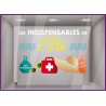 Sticker Les indispensables de l'été Pharmacie devanture magasin enseigne vitrophanie calicot lettrage adhésif vitrine vitre 