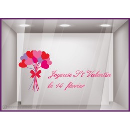 Sticker Bouquet Saint Valentin coeur vitrine boutique fleuriste mode commerce devanture vitrophanie adhesif autocollant vitre