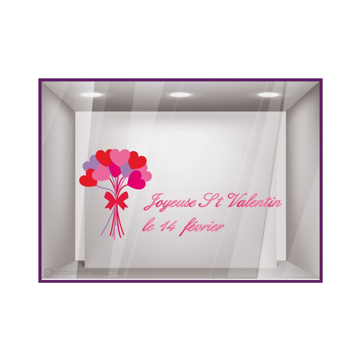 Sticker Bouquet Saint Valentin coeur vitrine boutique fleuriste mode commerce devanture vitrophanie adhesif autocollant vitre