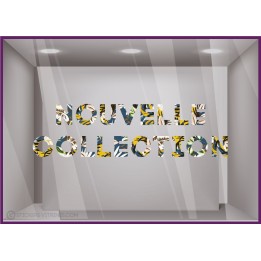 Sticker  Motif Floral Nouvelle Collection Bleu et Jaune adhésif autocollant vitrophanie lettrage 