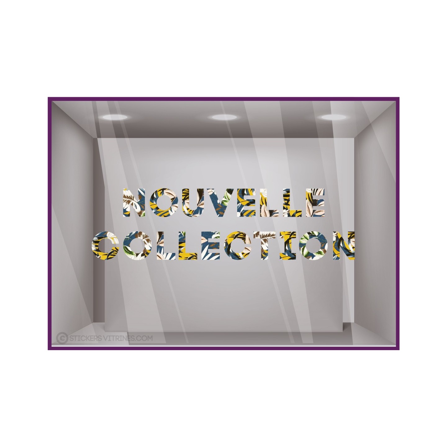Sticker  Motif Floral Nouvelle Collection Bleu et Jaune adhésif autocollant vitrophanie lettrage 