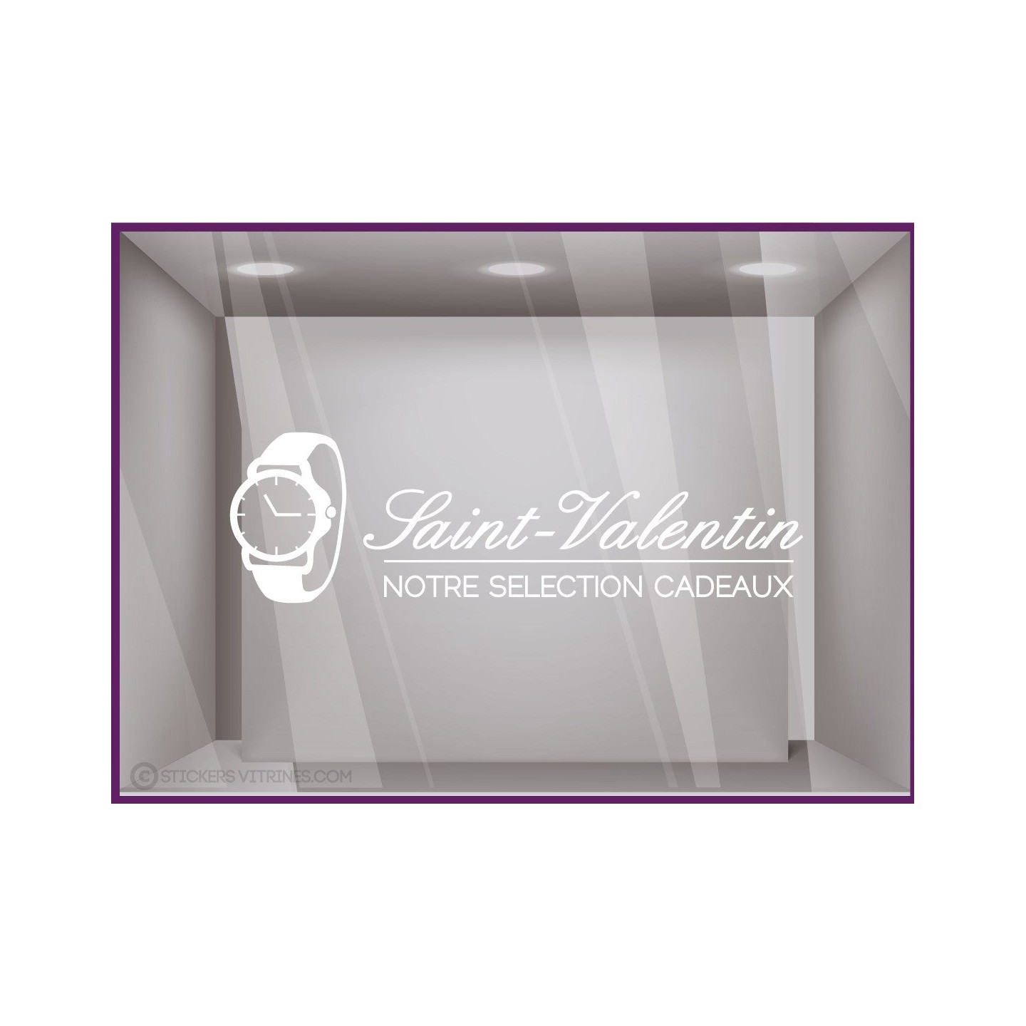 Sticker Montre Saint-Valentin vitrine devanture bijouterie magasin lettrage adhesif calicot vitrophanie vitre horloger