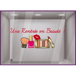 Sticker Une Rentrée en Beauté vitrophanie adhésive devanture magasin vitrine institut parfumerie femme mode coiffeur pharmacie