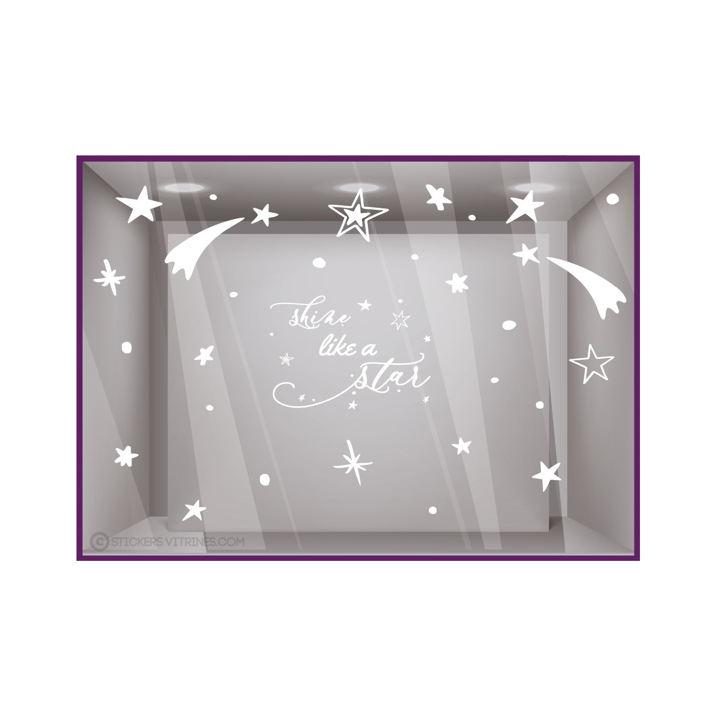 Sticker  : Shine Like A Star Noël Vitrophanie Magasin Enseigne idée déco étoiles boutique original