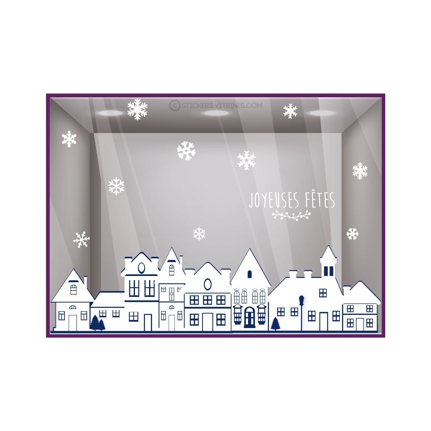 Kit de Stickers Village de Noël MAISONS AGENCES IMMOBILIERES VITROPHANIE VITRES CALICOT DECORATION magasin devanture