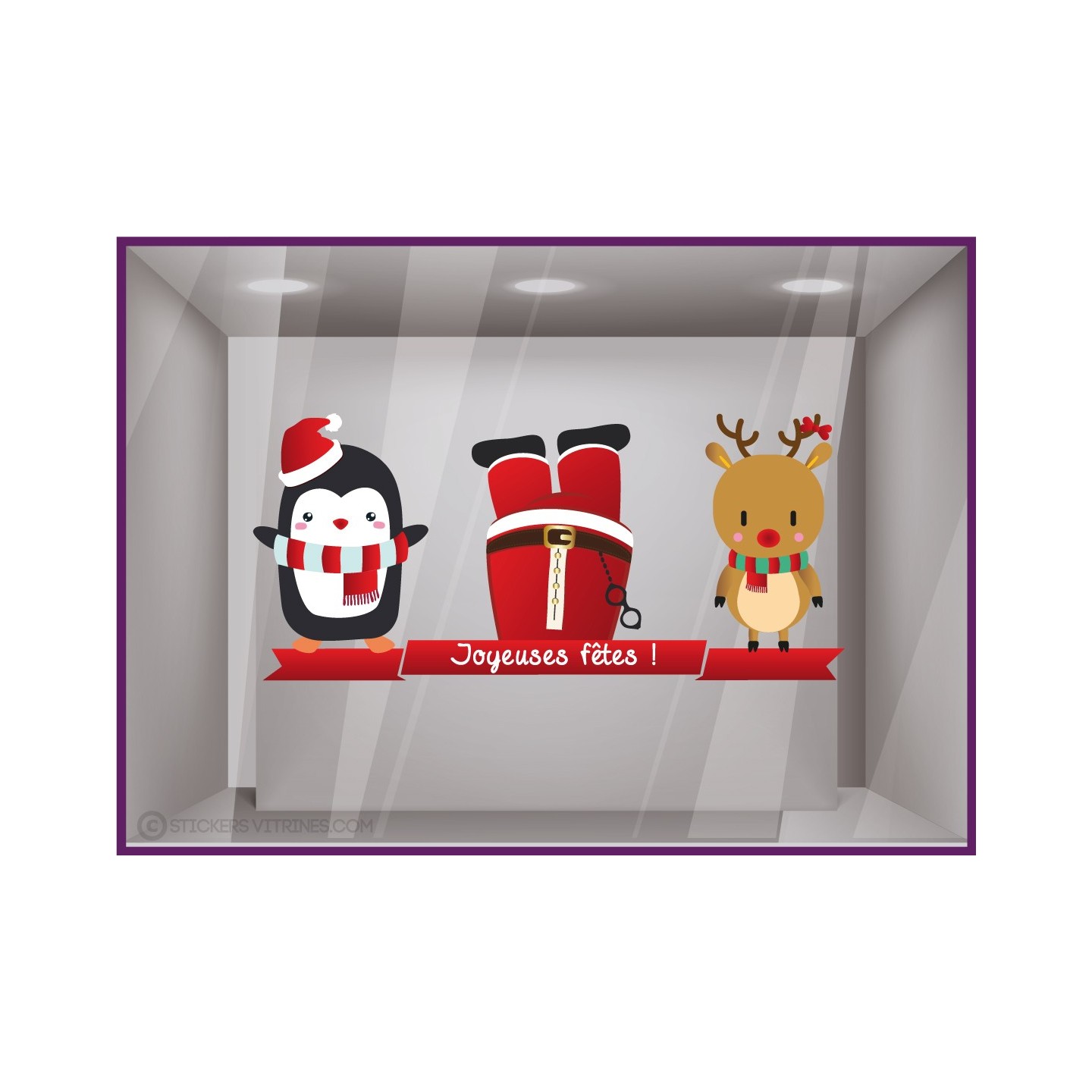 Vitrophanie Sticker personnages de Noël décoration magasin cerf pingouin père noel bandeau guirlande enfant joyeuses fetes vitre
