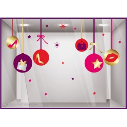 Kit de Stickers Boules de Noël Beauté fetes etoiles vitrophanie commerce coiffeur instituts esthetique devanture autocollant