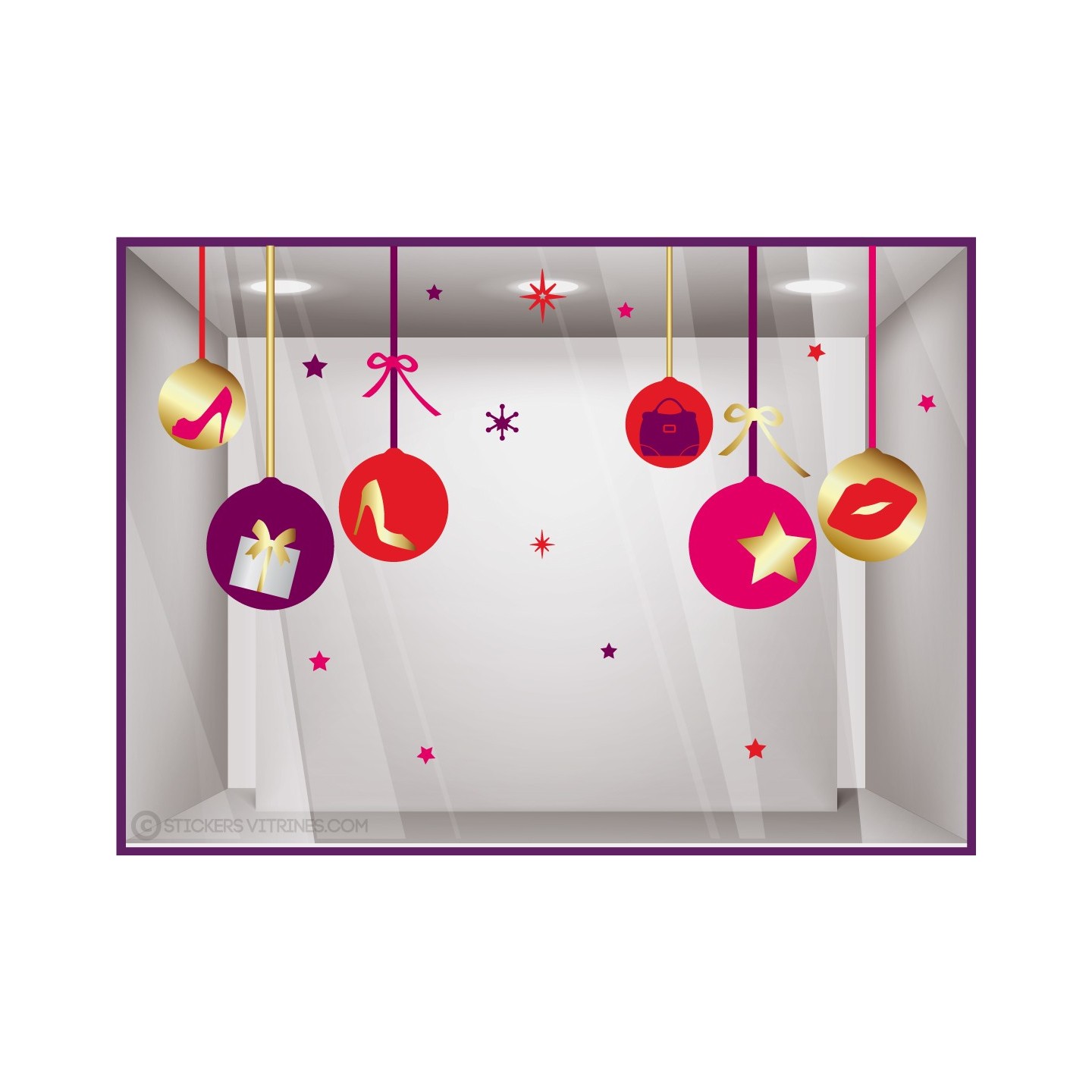 Kit de Stickers Boules de Noël Beauté fetes etoiles vitrophanie commerce coiffeur instituts esthetique devanture autocollant