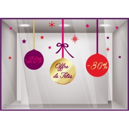 Kit de Stickers Boules de Noël Promotions vitrine commerce fetes etoiles vitrophanie offre idee deco magasin