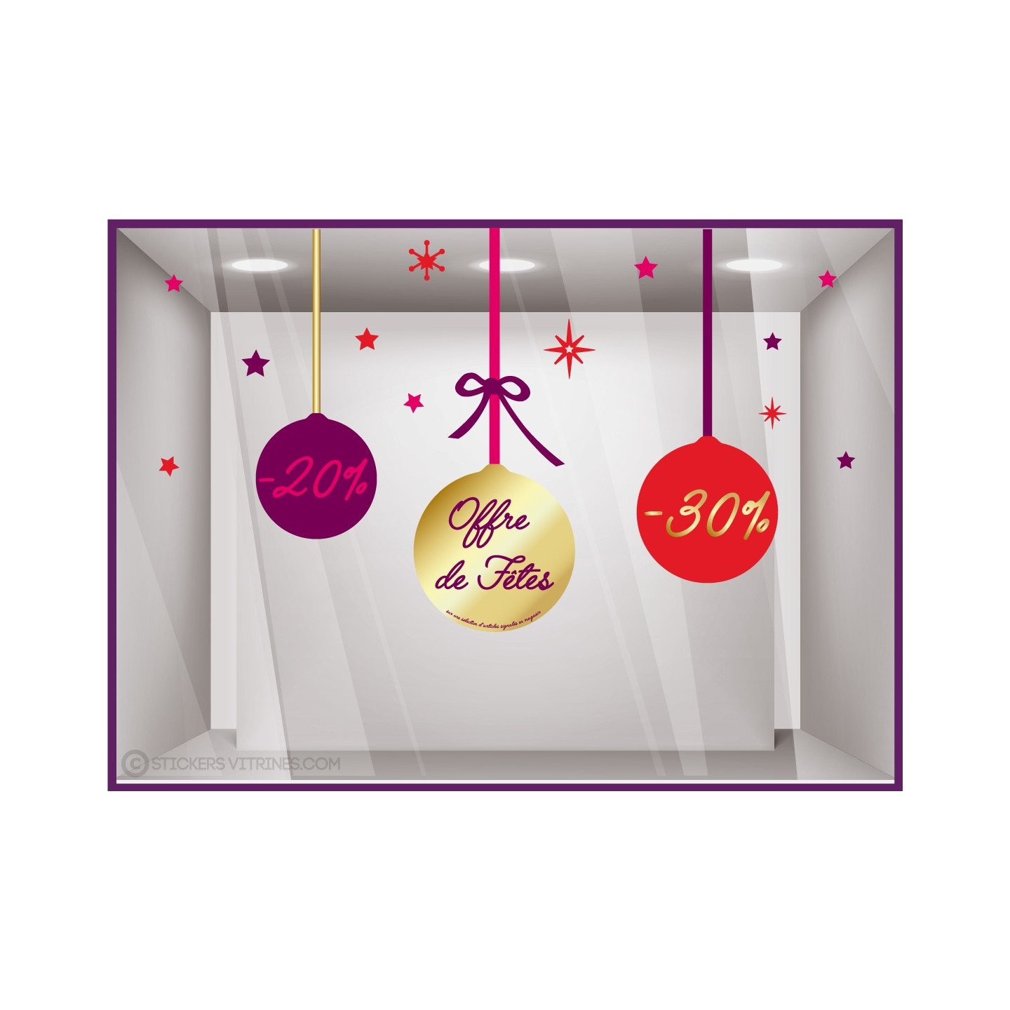 Kit de Stickers Boules de Noël Promotions vitrine commerce fetes etoiles vitrophanie offre idee deco magasin