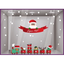 Kit de Stickers Petit Train de Noël hiver neige flocons jouets devanture magasin fetes vitrophanie 