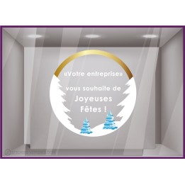 Stickers Couronne Joyeuses Fêtes Montagne à personnaliser noel hiver idée déco vitrophanie magasin devanture sapin neige