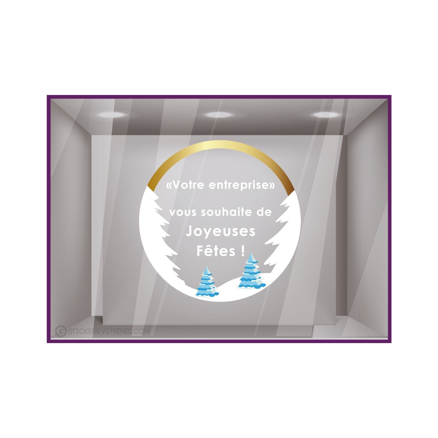 Stickers Couronne Joyeuses Fêtes Montagne à personnaliser noel hiver idée déco vitrophanie magasin devanture sapin neige