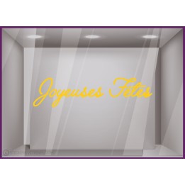 Sticker Lettrage Joyeuses fêtes noel vitrophanie calicot devanture enseigne idee deco or argent paillette dore