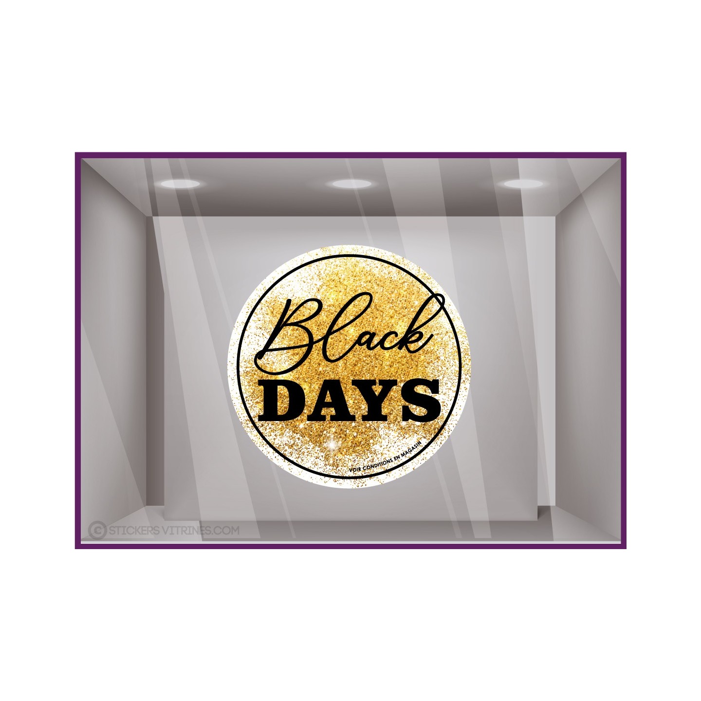 Sticker badge rond black days paillete promotion automne enseigne vitrophanie devanture vitrine black friday destockage calicot 