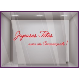 Sticker Lettrage Joyeuses Fêtes Commerçants texte vitrine noel enseigne idee deco vitrophanie association mairie ville union