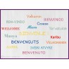 Sticker Nuage de Tags Bienvenue langues accueil motivation bureau mur porte vitrine texte adhésif calicot signalisation interne 