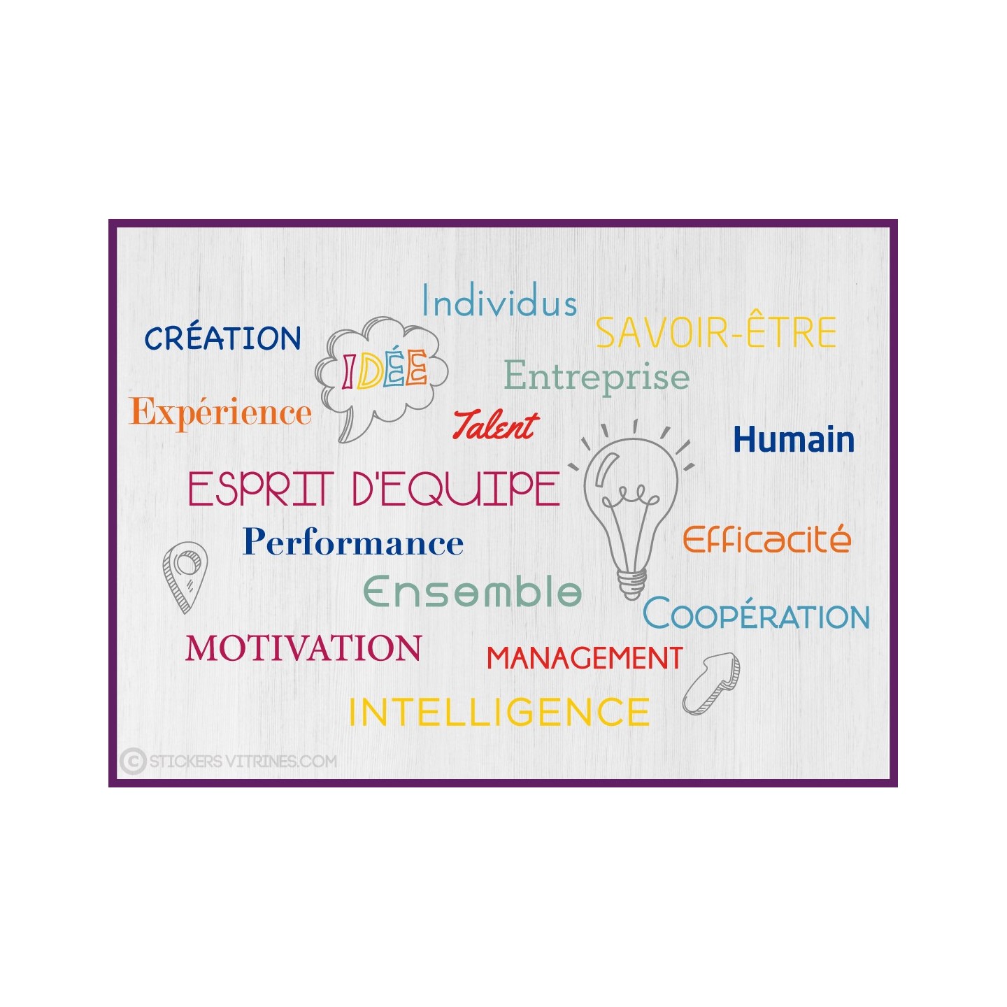 Sticker Nuage de Tags Esprit d'équipe motivation teamwork bureau mur vitrine calicot buzzword entreprise