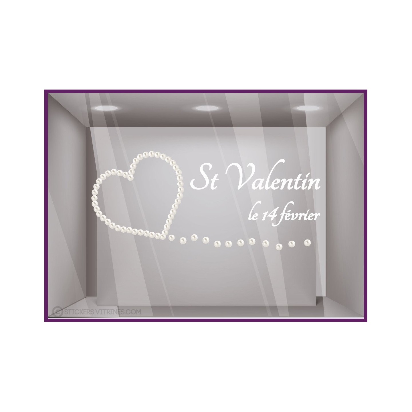 Sticker Saint Valentin Coeur Perles bijouterie vitres vitrophanie boutique magasin calicot décoration